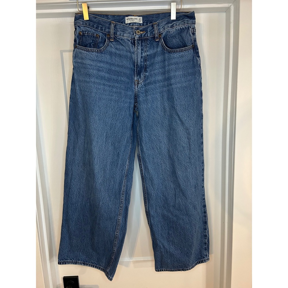 31 Abercrombie & Fitch Curve Love Ultra Loose Low Rise Jeans 27 Short Blue Denim